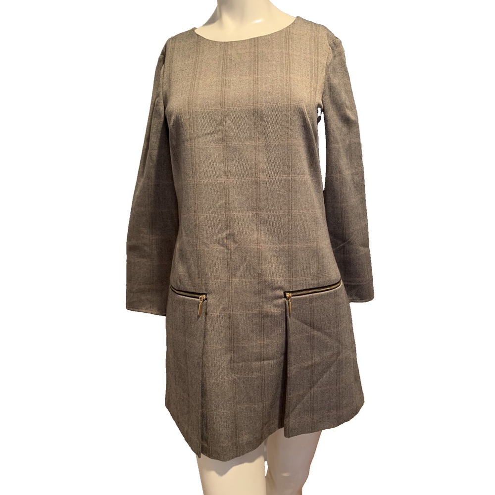 CeCe by Cynthia Steffe Size 4 Plaid 3/4 Sleeve Mini Dress with Zipper Detail